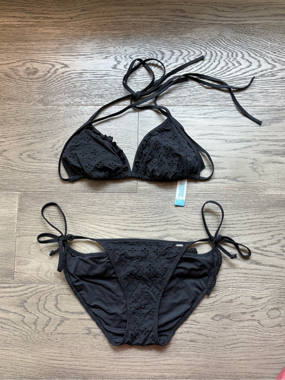 Victoria’s Secret PINK Black Eyelet Tie-Side Bikini Set